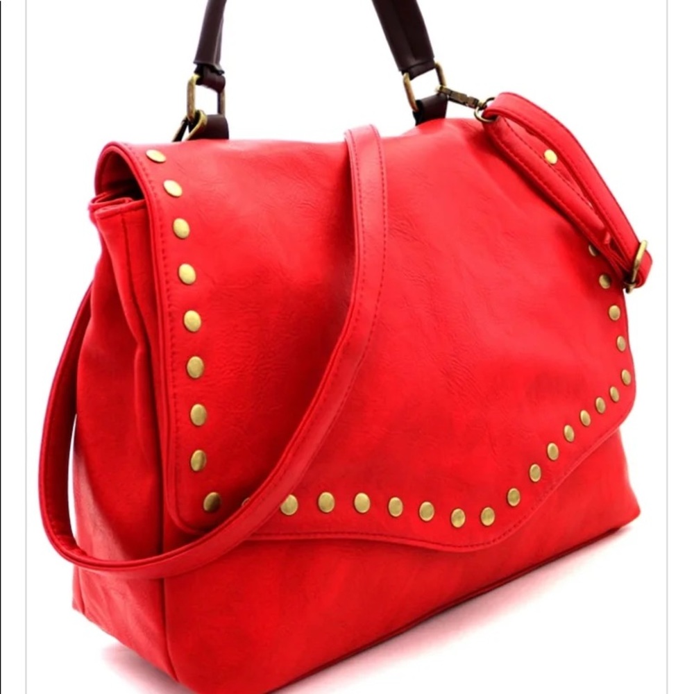 BEAUTIFUL STUDDED RED LUXURY HANDBAG